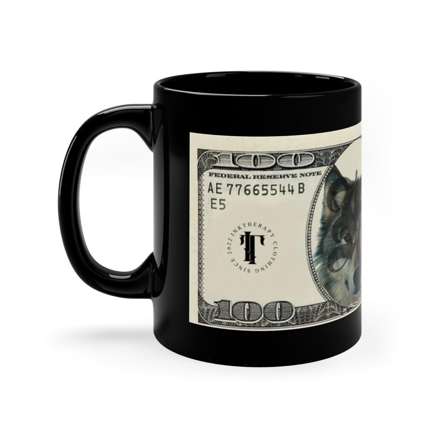 InkTherapy Wolf Dollar 11oz Black Mug